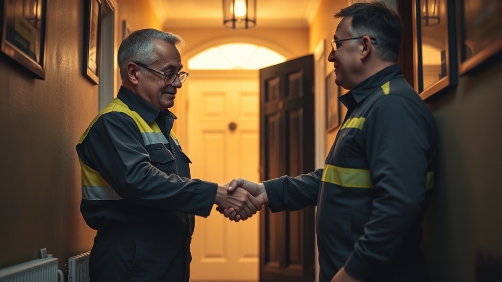 Engineer shaking hands with a Palmers Green homeowner after locating their leak