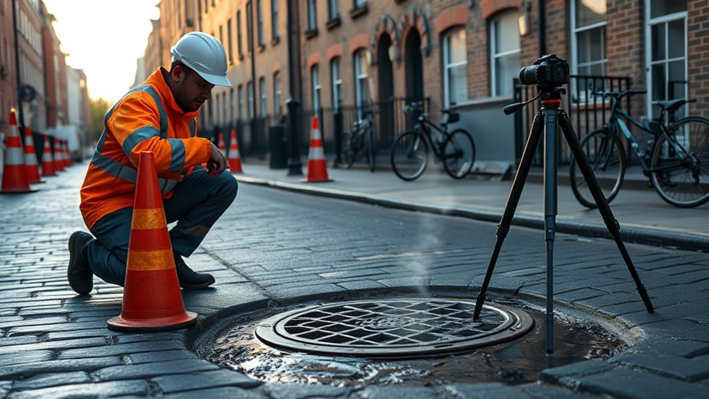 Engineer carrying out water mains leak detection in Palmers Green